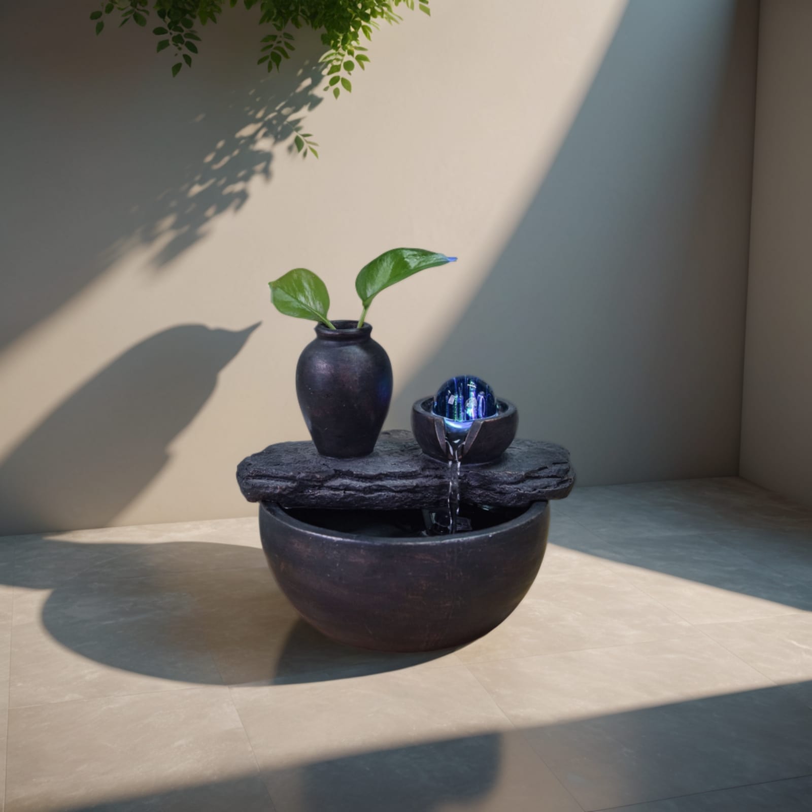 Silice Indoor Fountain – Zen Cascade with Glass Ball