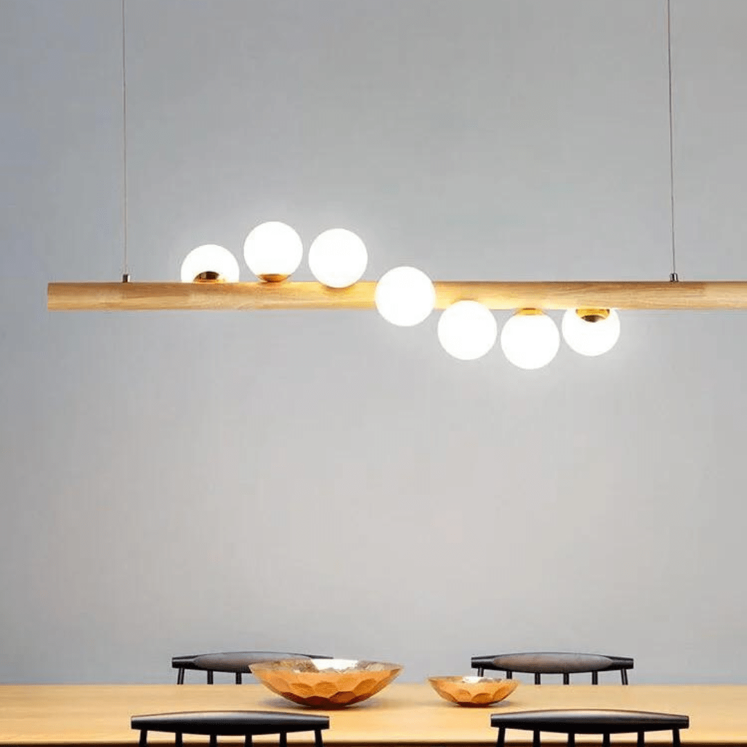 Hanging LED Chandelier with Suspended Spheres – Modern Design & Warm Ambiance