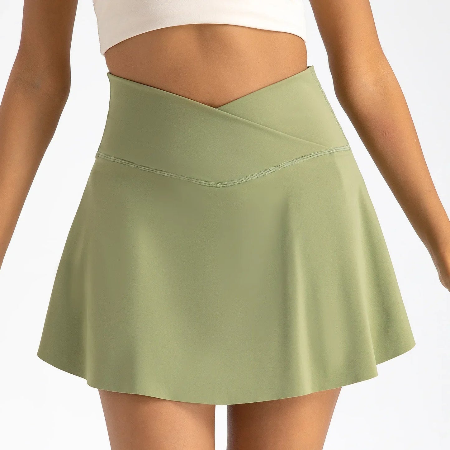 High Waist Overlap Tennis Skirt Shorts - 2-in-1 Outdoor Activewear with Pocket for Women