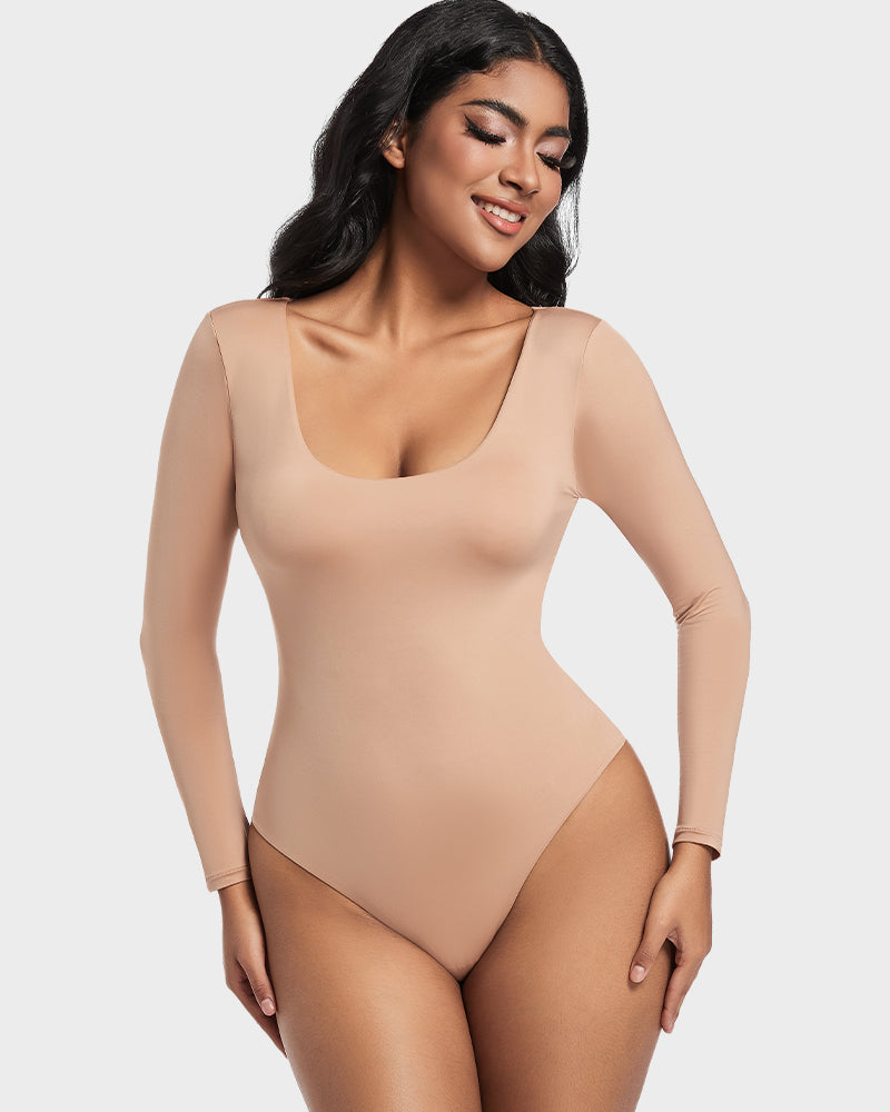 Seamless Sculpt Long Sleeve Scoop Neck Thong Bodysuit