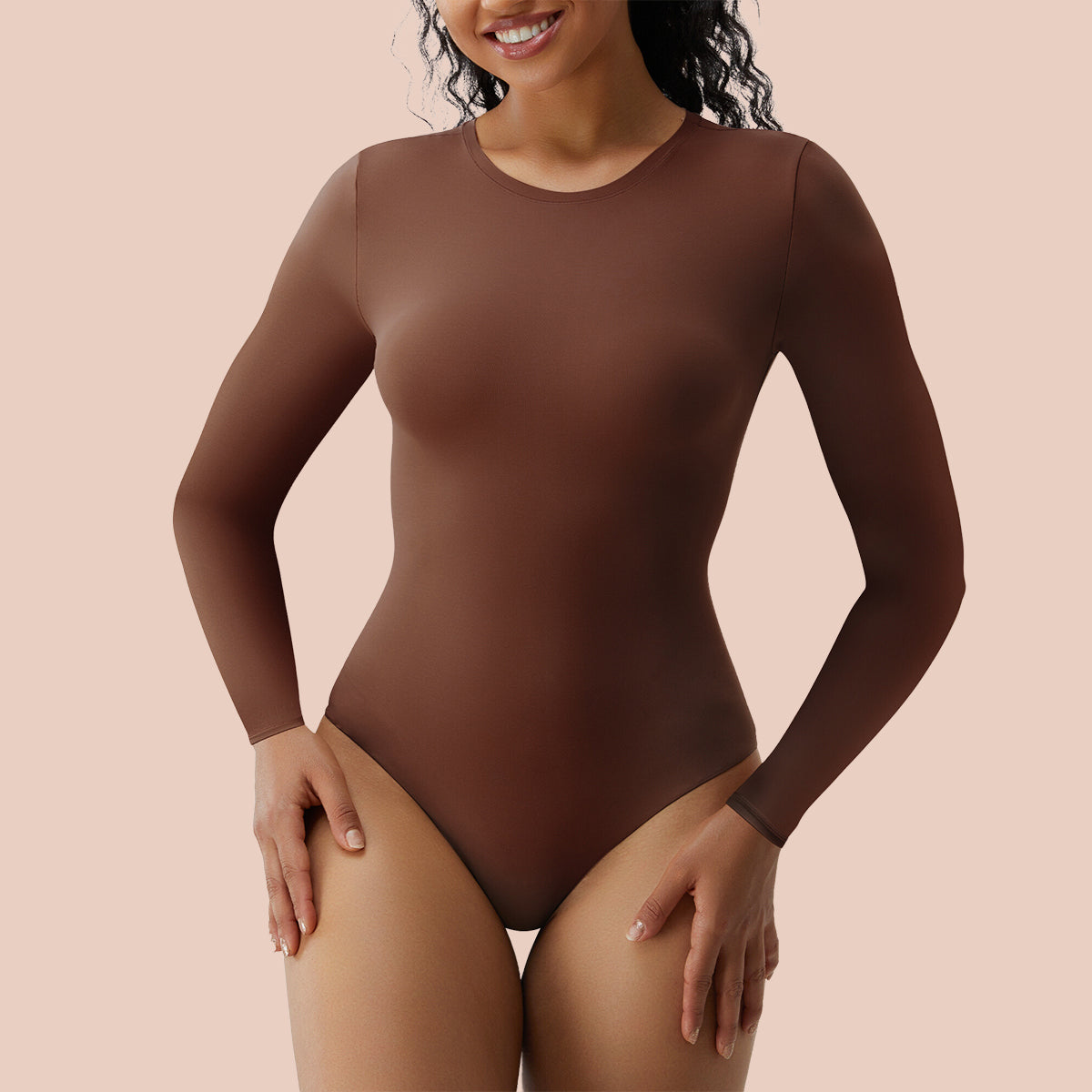 Long Sleeve Bodysuit Tops Crew Neck Thong Body Suit