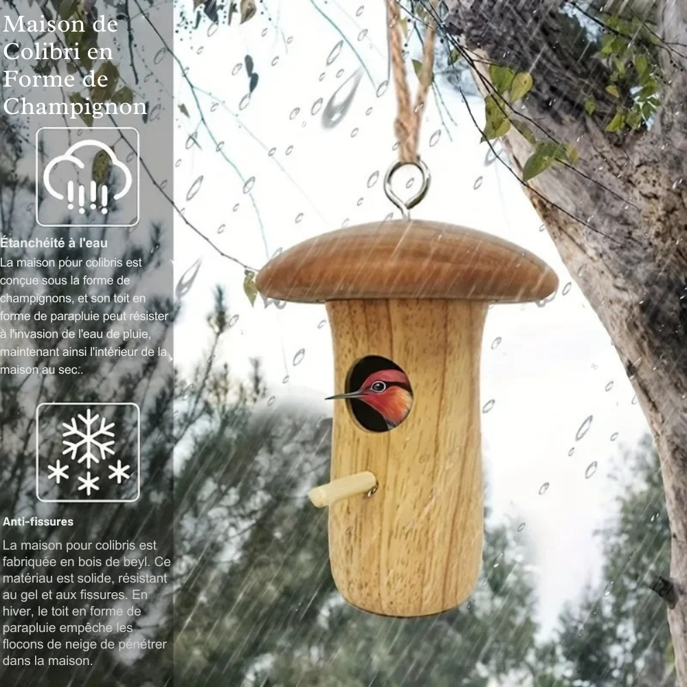 Natural Wood Hummingbird Nest – Outdoor Shelter and Feeder